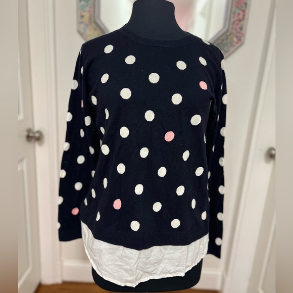 Talbots Navy Blue Polka Dot Lightweight Sweater - Picture 2 of 11